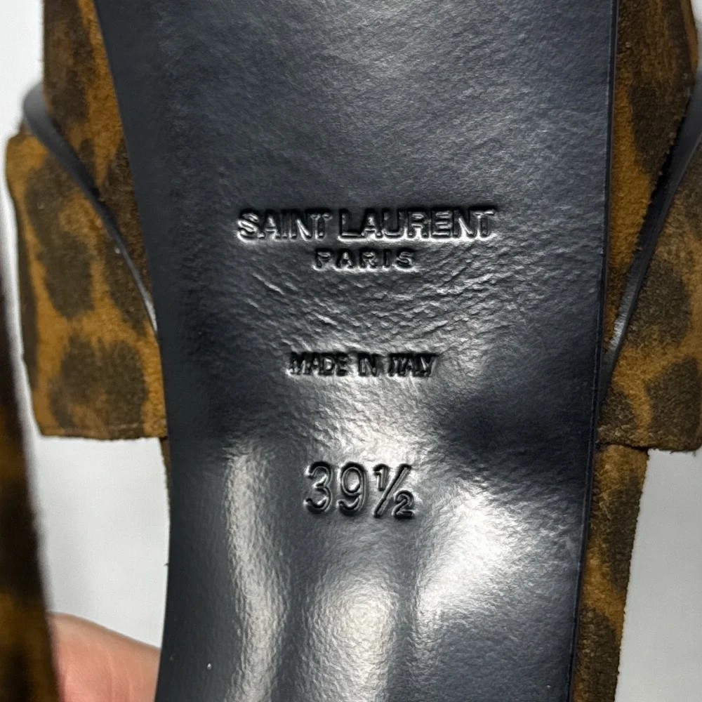Saint Laurent Bianca Bow 105 Leopard Suede Platform Stiletto Sandal Heels Brown - Picture 10 of 16